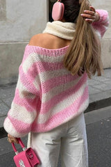 Suéter de manga larga con cuello barco y rayas en contraste