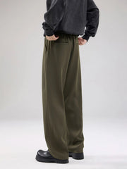 Men's wide leg pants with a drawstring waist and pockets.