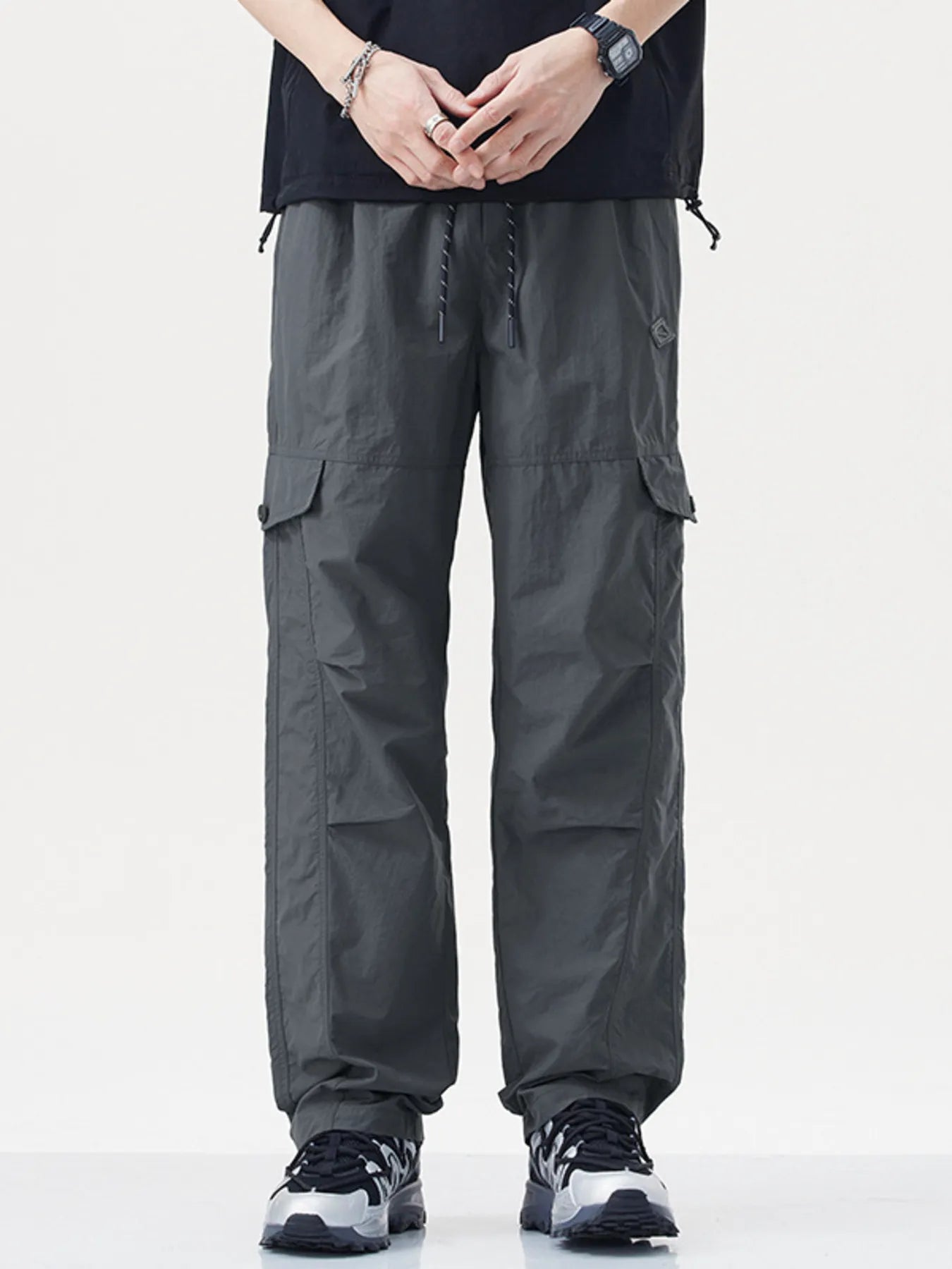 Men's plus size relaxed fit cargo pants with drawstring and pockets, available colorway view.