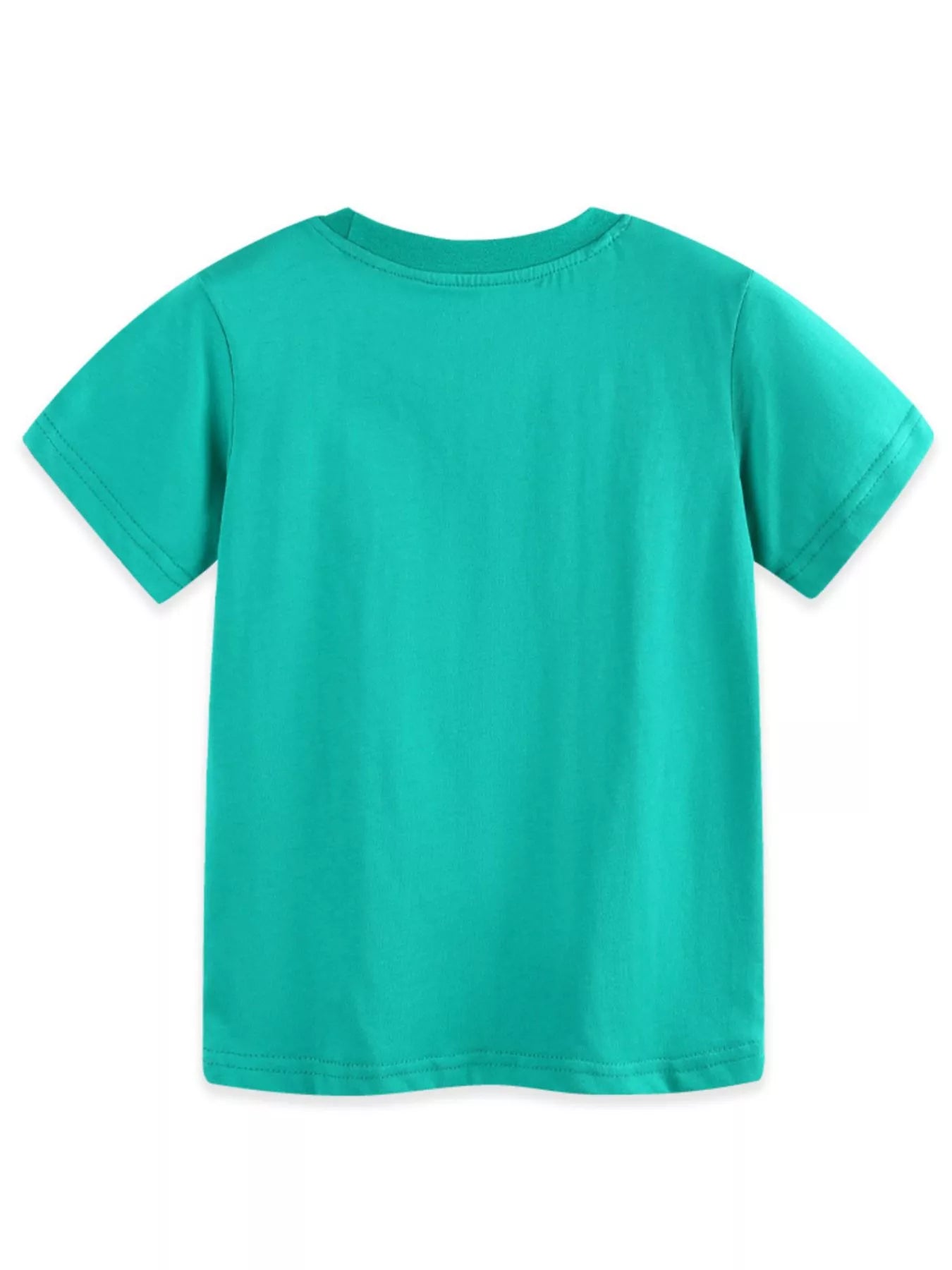 Flat lay back view of plain turquoise children's short sleeve crew neck t-shirt