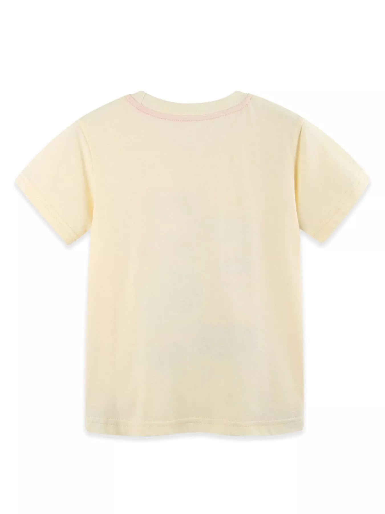 Back view of the plain cream children's short sleeve tee laid flat