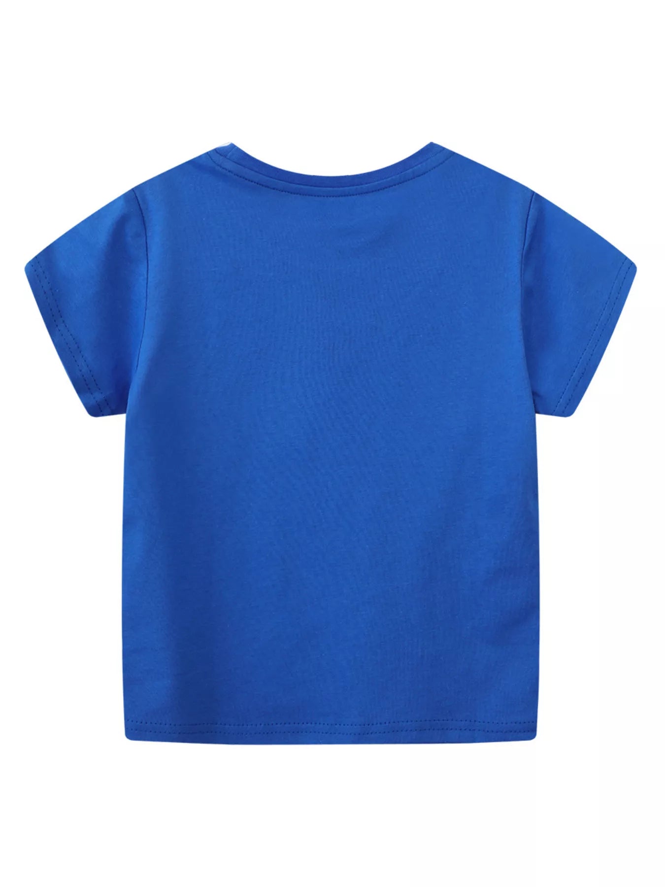 Back view of a plain royal blue children's short sleeve t shirt