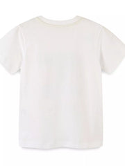 Back view of plain cream children's short sleeve t-shirt with no print