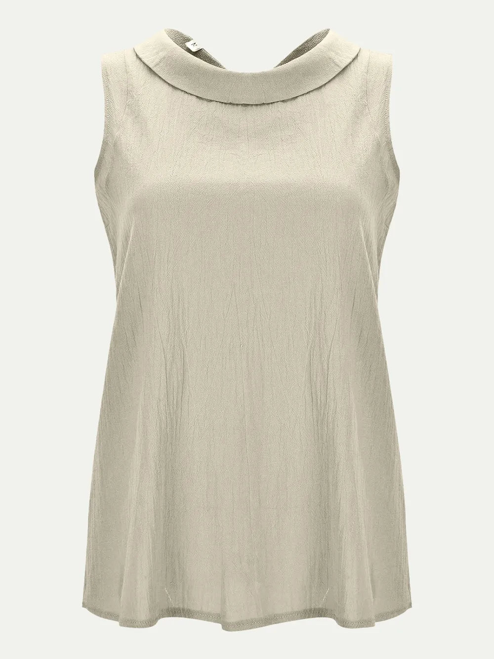 Sleeveless full-size beige top with a rounded neckline and gently flared hem