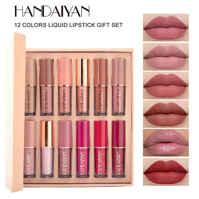 12Color Liquid Lipstick Lip Gloss Sets Matte Red Velvet Long Lasting Waterproof Non Stick Cup Sexy Fashion Lips Makeup Cosmetics 12pcs