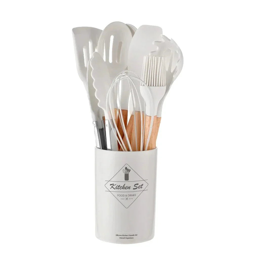 12PCS Non-Stick Silicone Kitchen Utensils Set White 12Pcs