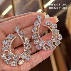 14CT Pear Cut Diamante Bezel Setting Crystal Hoop Earrings White