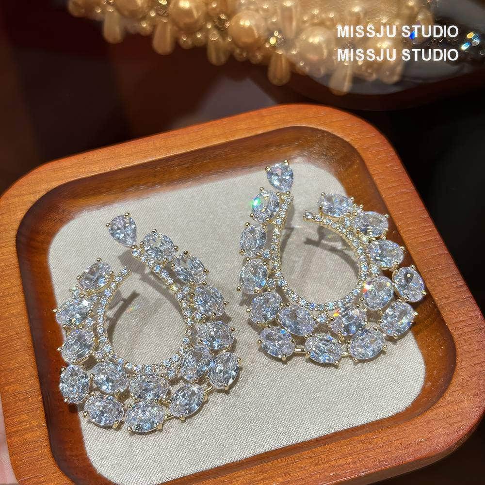 14CT Pear Cut Diamante Bezel Setting Crystal Hoop Earrings White
