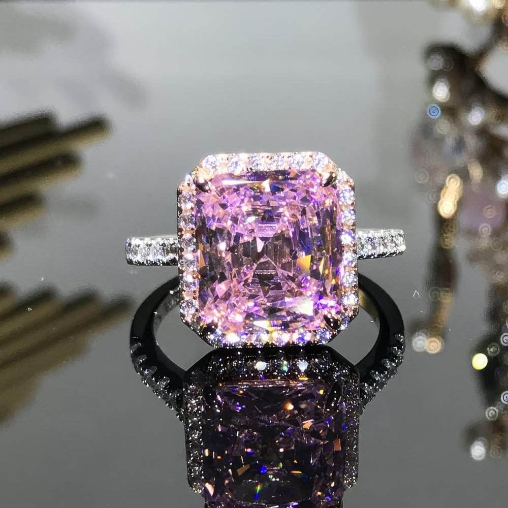 14K Gold Radiant Cut Lab Grown Pink Sapphire Ring