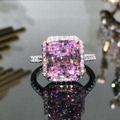 14K Gold Radiant Cut Lab Grown Pink Sapphire Ring