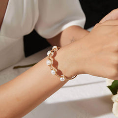 14K Gold Woven Freshwater Pearl Bracelet White