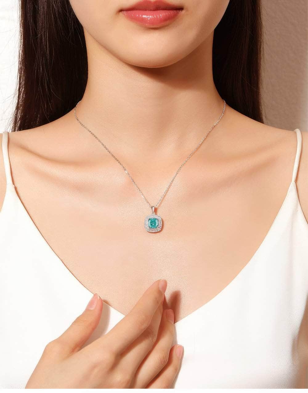 14k White Gold Paved Crystal Lab Diamond Emerald Gemstone Necklace