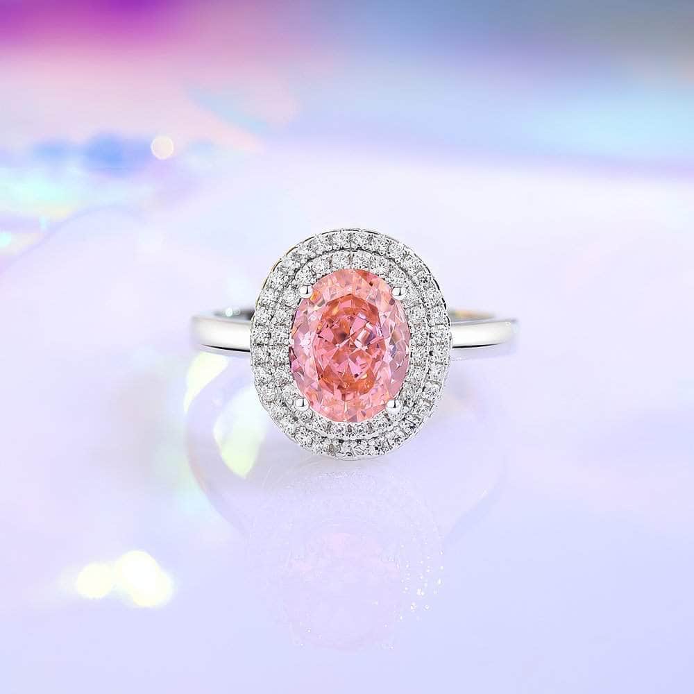 14k White Gold Paved Crystal Lab Diamond Gemstone Oval Ring