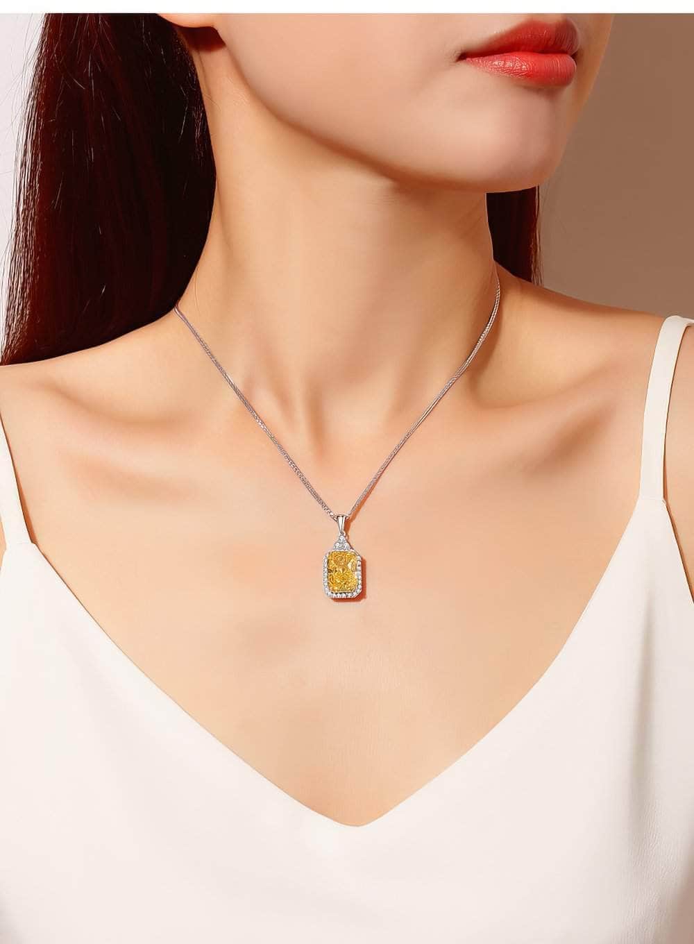 14k White Gold Paved Crystal Prong-Setting Blue Gemstone Necklace