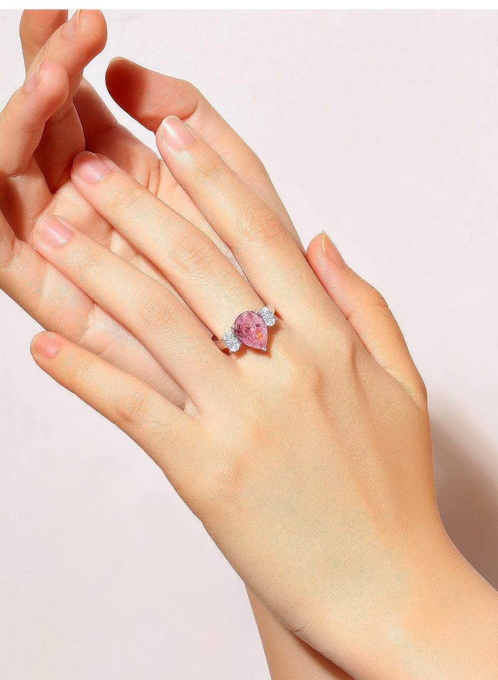 14k White Gold Pear Cut Pink Sapphire Lab Grown Gemstone Ring