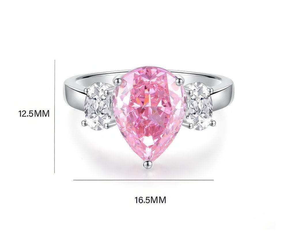 14k White Gold Pear Cut Pink Sapphire Lab Grown Gemstone Ring
