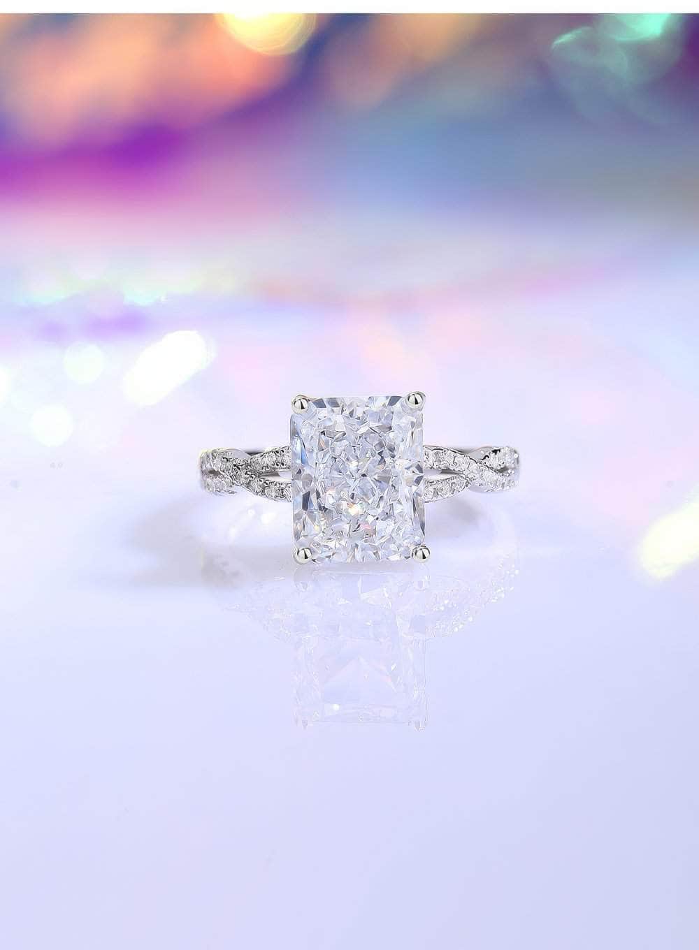 14K White Gold Radiant Cut Pink Sapphire Lab Simulated Gemstone Ring