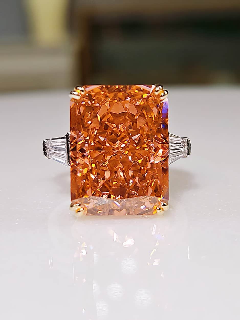 15 Ct Radiant Cut Lab Created Fancy Orange Diamond Ring 5 US / Padparadscha