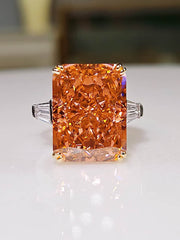 15 Ct Radiant Cut Lab Created Fancy Orange Diamond Ring 5 US / Padparadscha
