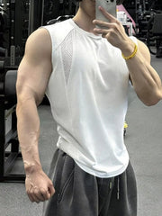 Men's lightweight tank top with mesh panels and slight stretch.