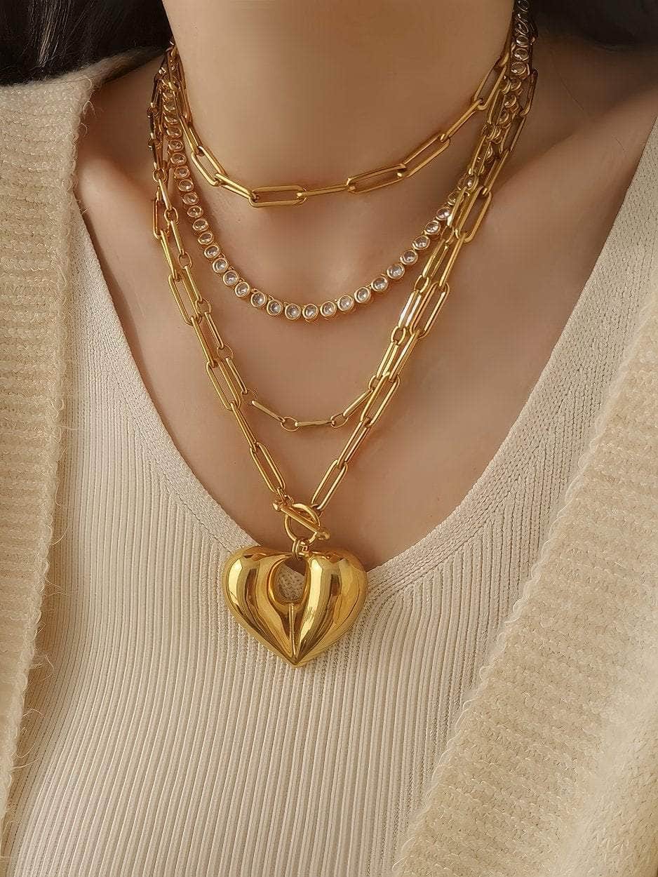 18K Gold Heart Paper Clip Pendant Necklace Gold