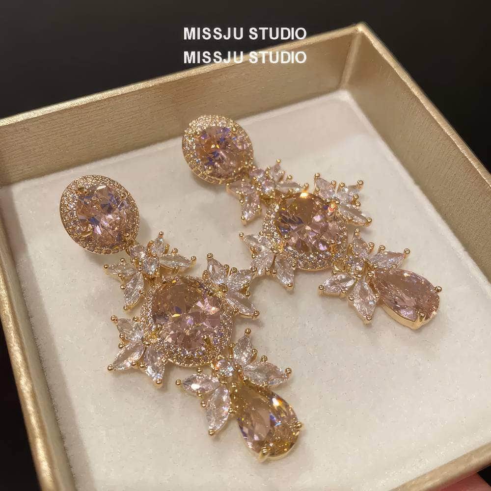 18K Gold Pink Crystal Tear Drop Earrings