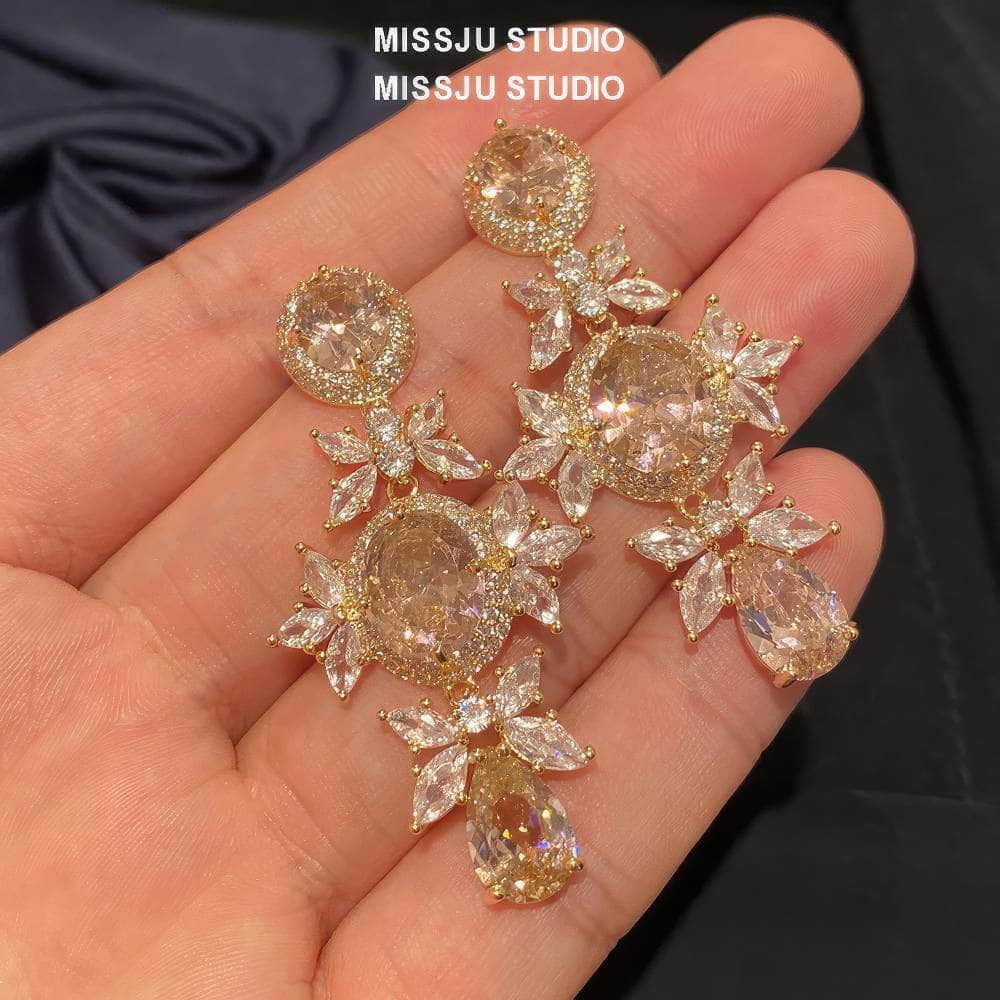 18K Gold Pink Crystal Tear Drop Earrings