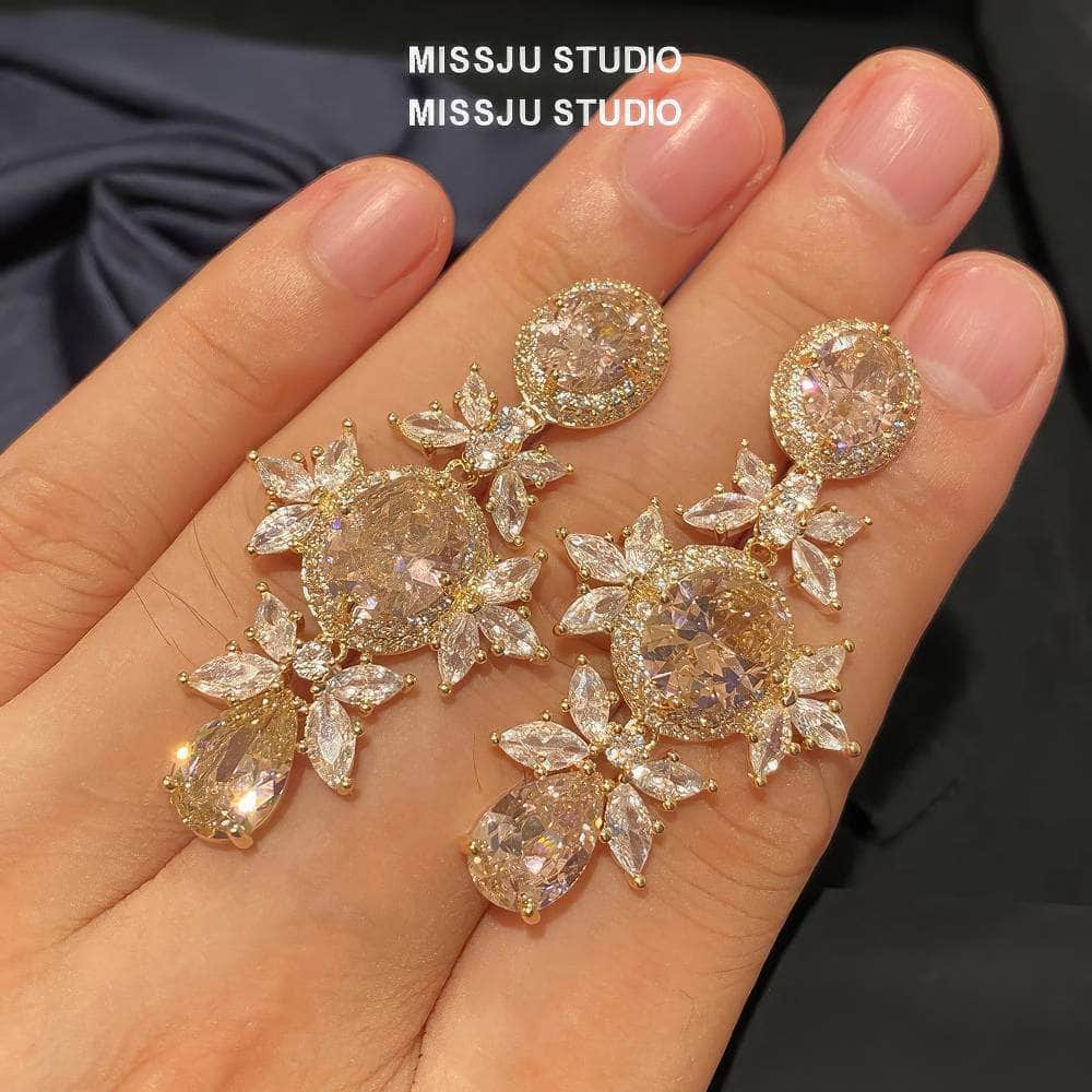 18K Gold Pink Crystal Tear Drop Earrings