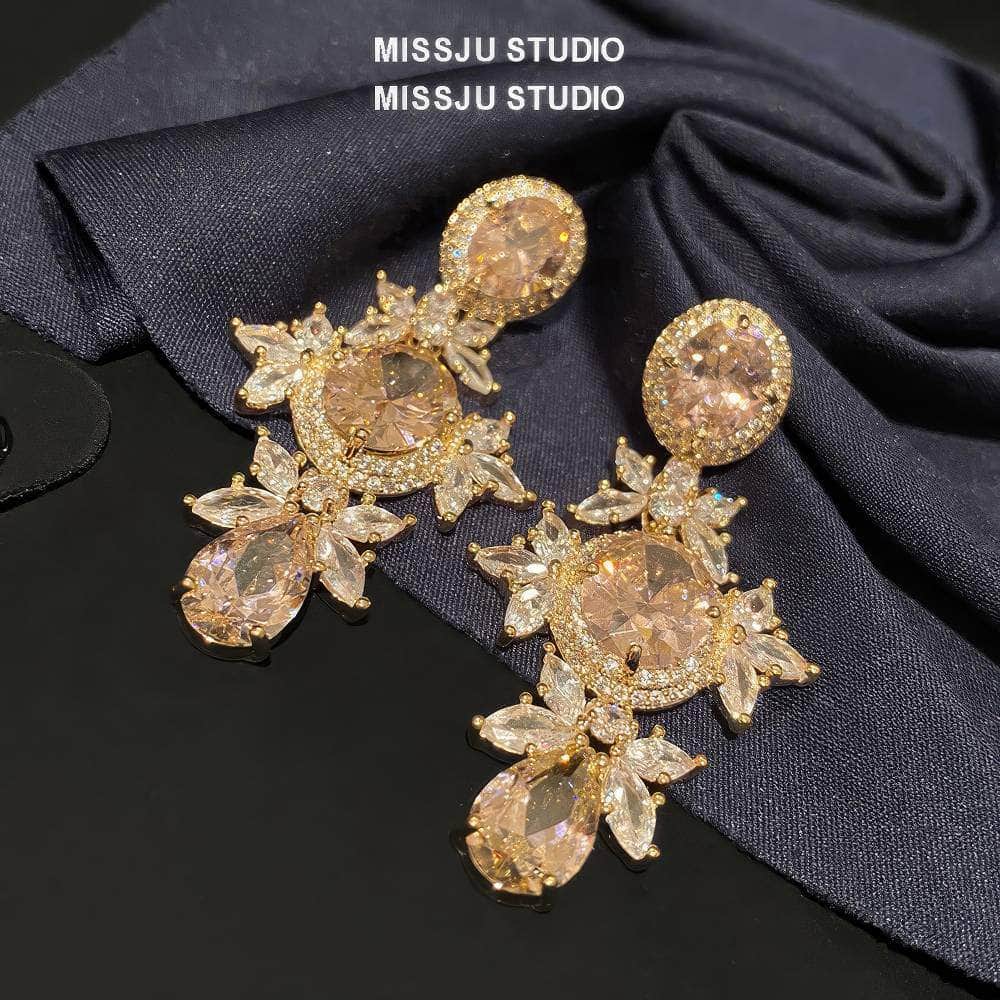 18K Gold Pink Crystal Tear Drop Earrings
