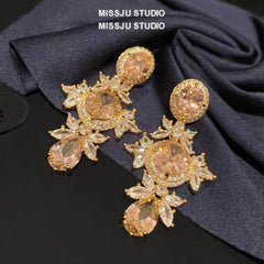 18K Gold Pink Crystal Tear Drop Earrings