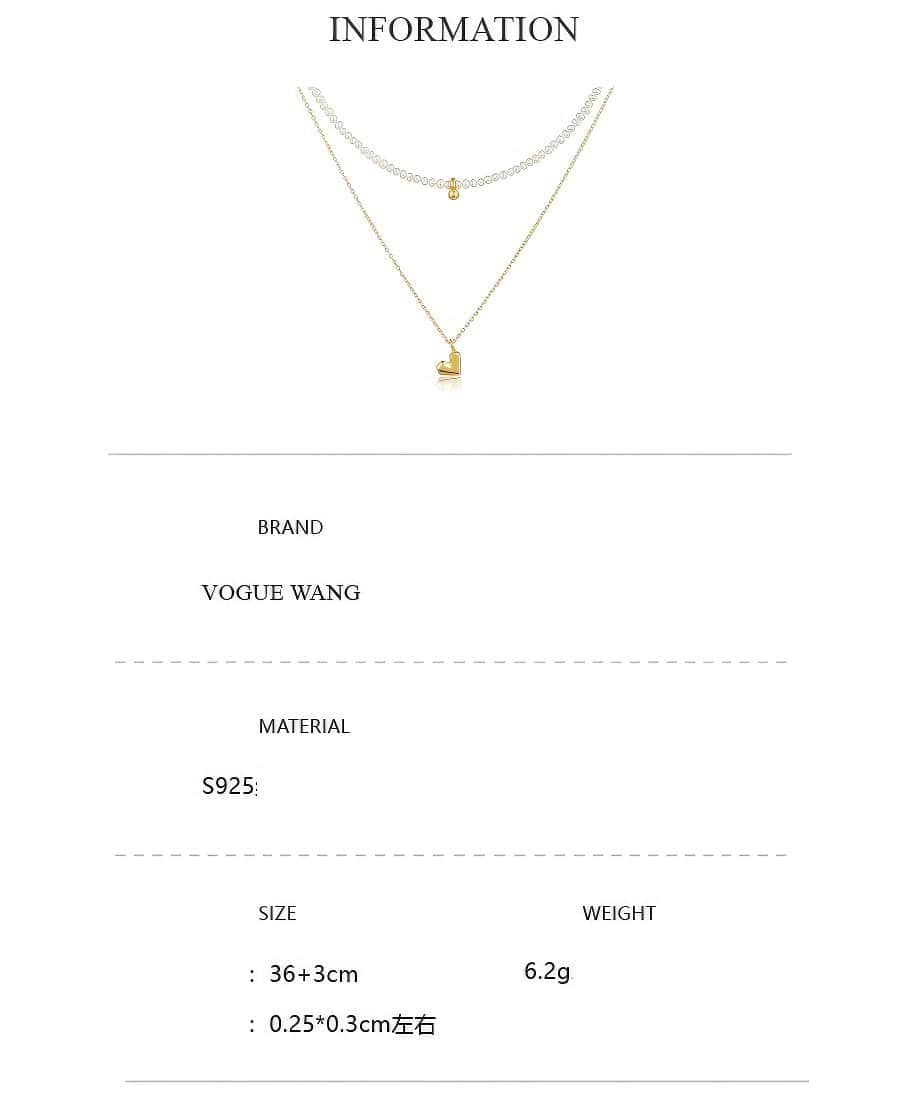 18k Gold Plated Pearl Heart Pendant Layered Necklace