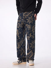 Men's printed wide leg cargo pants with pockets.