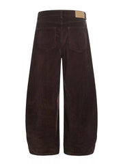 Men's corduroy pants with a wide leg silhouette.