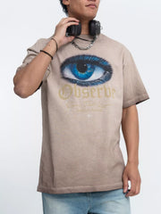 Men's oversized cotton T-shirt with an eye graphic and short sleeves.