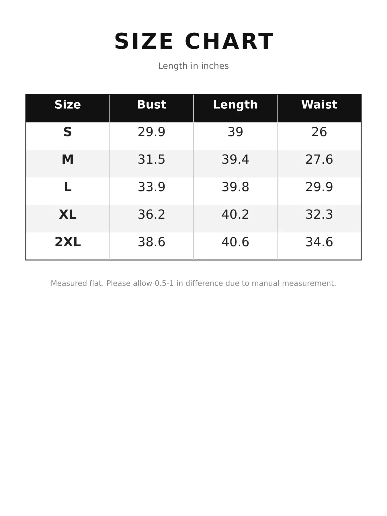 Size chart for the long sleeve velvet lace bodycon dress showing bust length and waist measurements