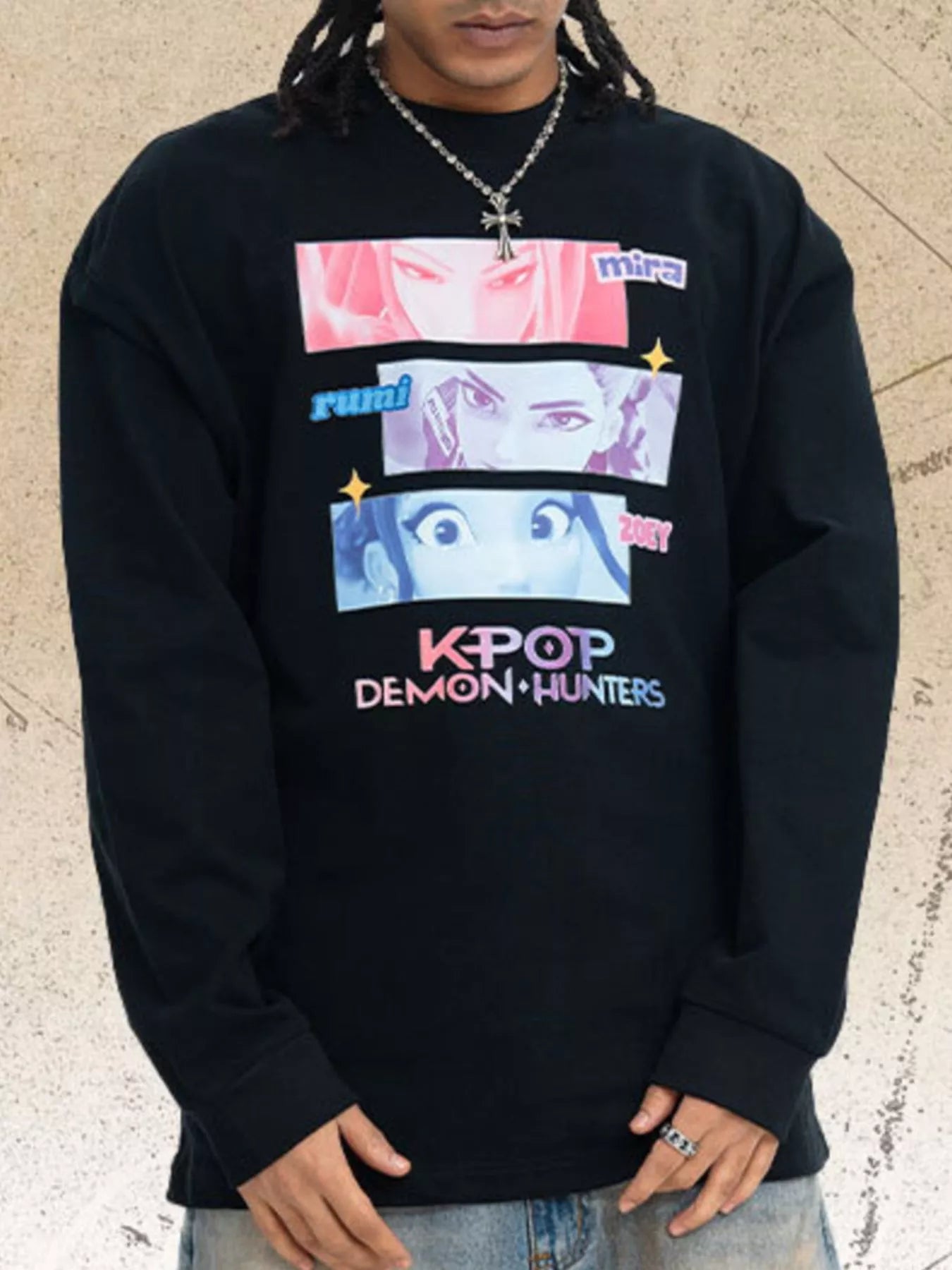 Men's graphic T-shirt with long sleeves and a printed design.