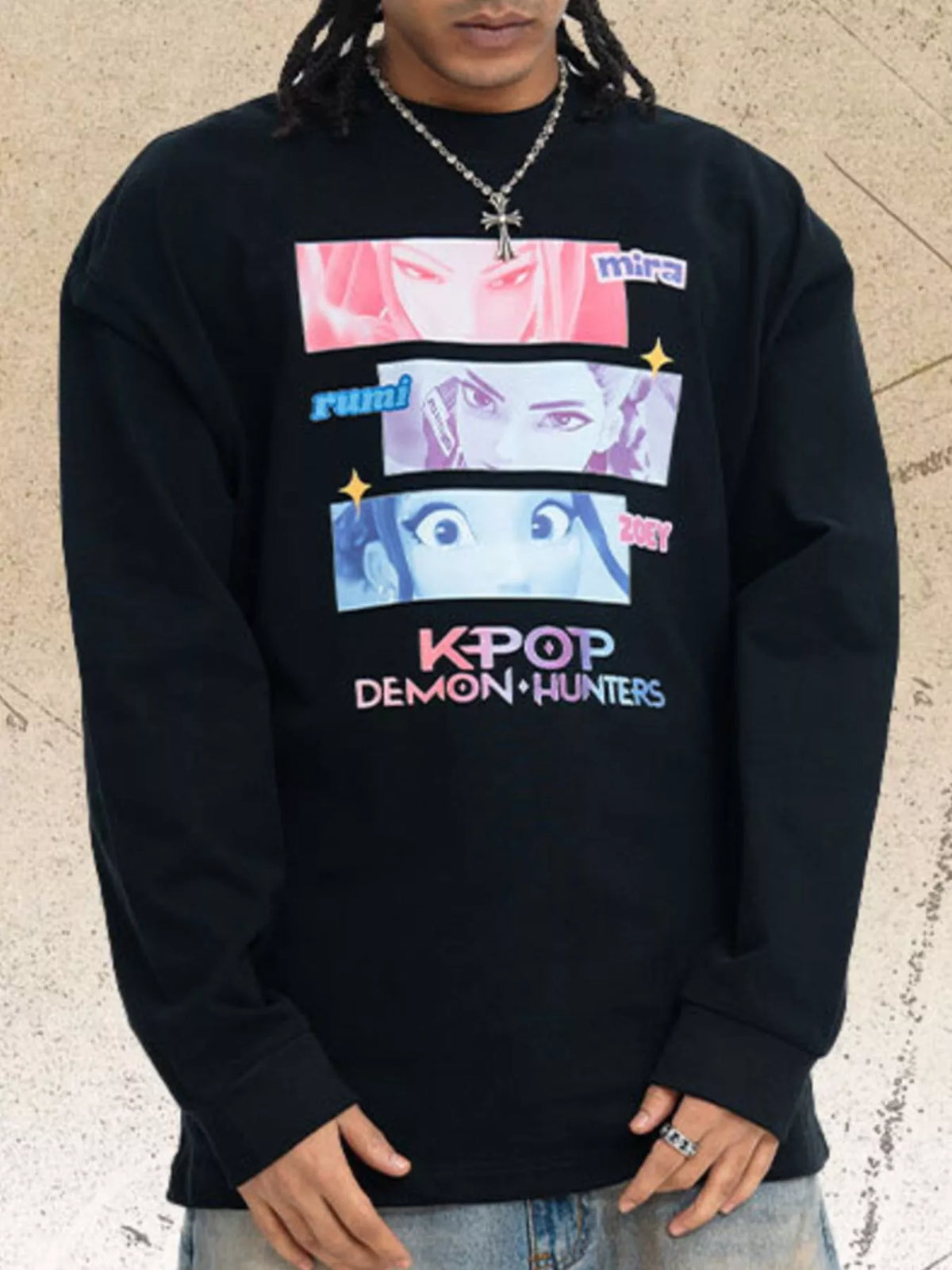 Men's graphic T-shirt with long sleeves and a printed design.