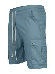 Men's casual cargo shorts with a drawstring waist and pockets.