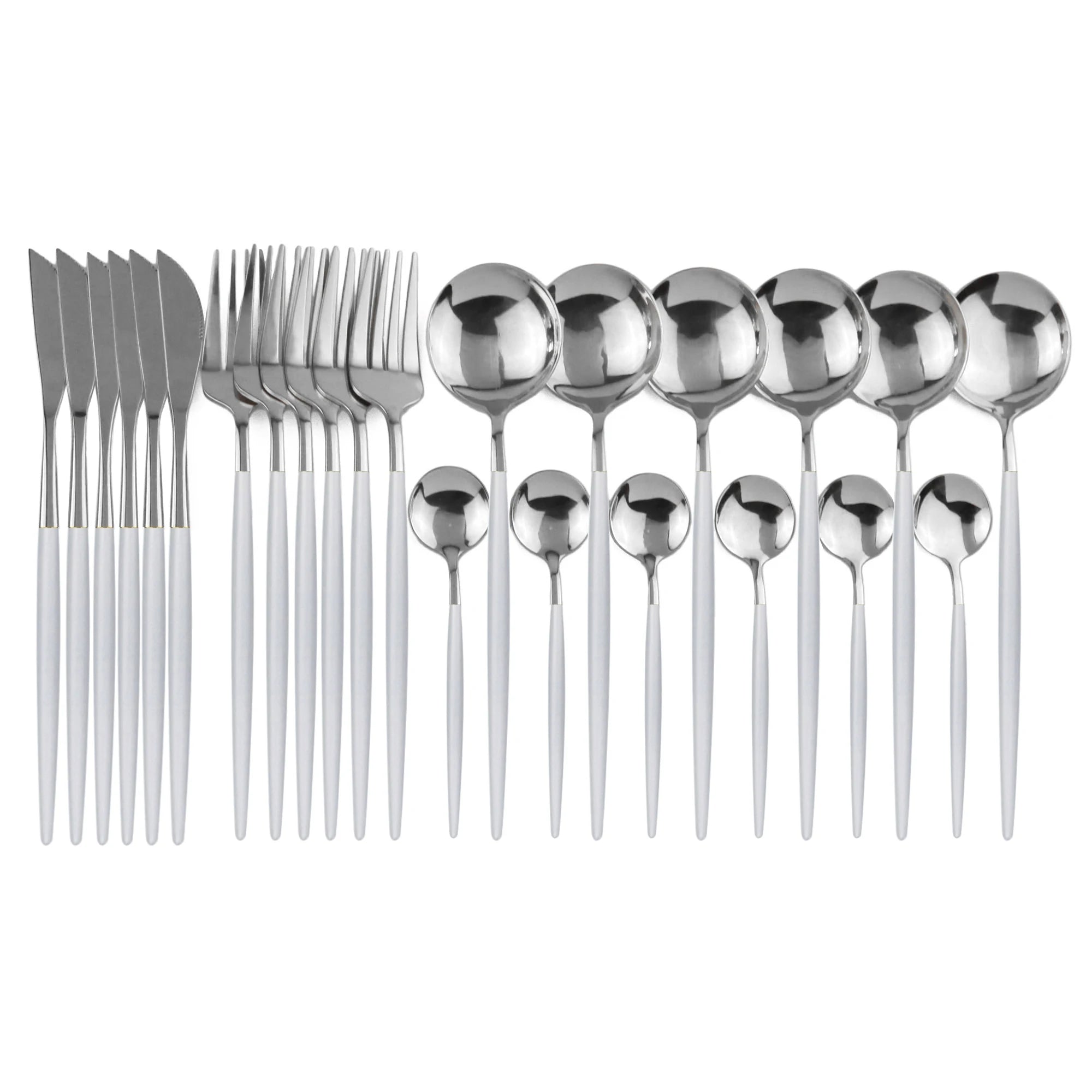 24Pcs Stainless Steel Cutlery Set 24Pcs White Silver