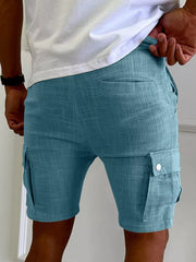 Men's casual cargo shorts with a drawstring waist and pockets.