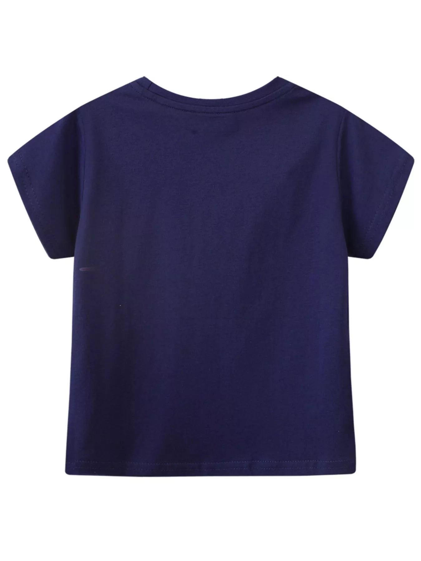 Back view of plain black children's short sleeve tee with crew neckline