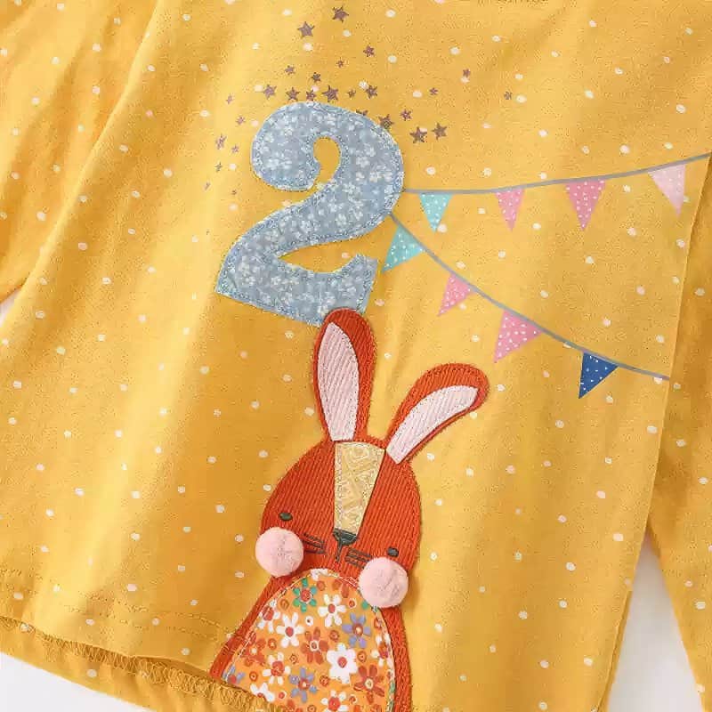 2nd Birthday Long-Sleeve T-Shirt with Bunny and Bunting Festive Applique