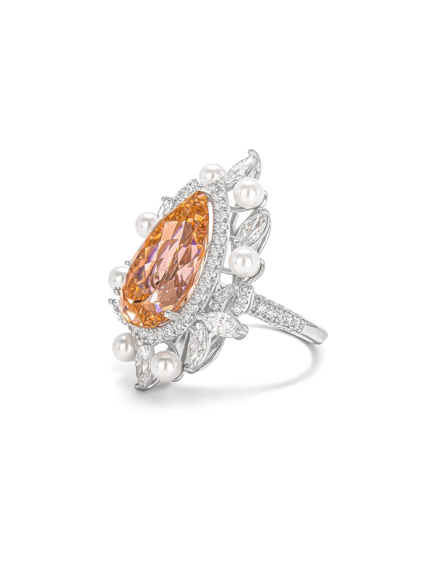 3.4 Ct Pear Cut Pearl Accented Lab Diamond Ring