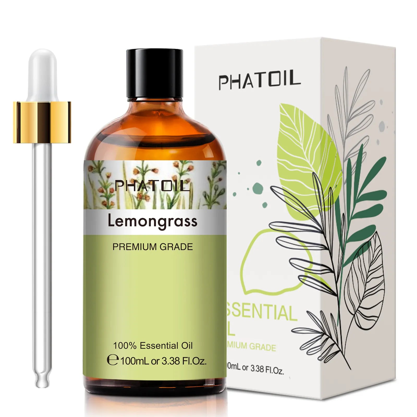 3.4oz 100ml Lemongrass Aromatic Essential Oil: Natural Mint, Citronella, Tea Tree, Vanilla, Juniper, Geranium, Chamomile, Jojoba Oil