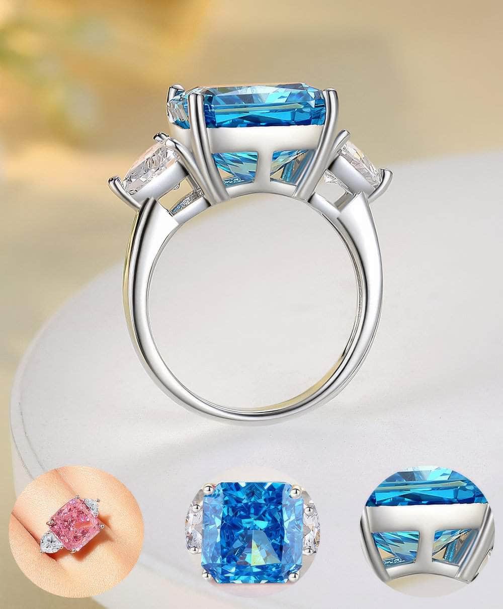 3.8 Ct Princess Cut Lab Grown Diamond Paved Crystal Sapphire Ring