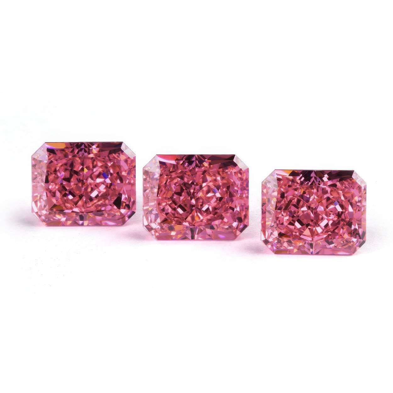 3 Set Of Pink Sapphire Emerald-Cut Rectangular Lab-Grown Diamond Gemstone
