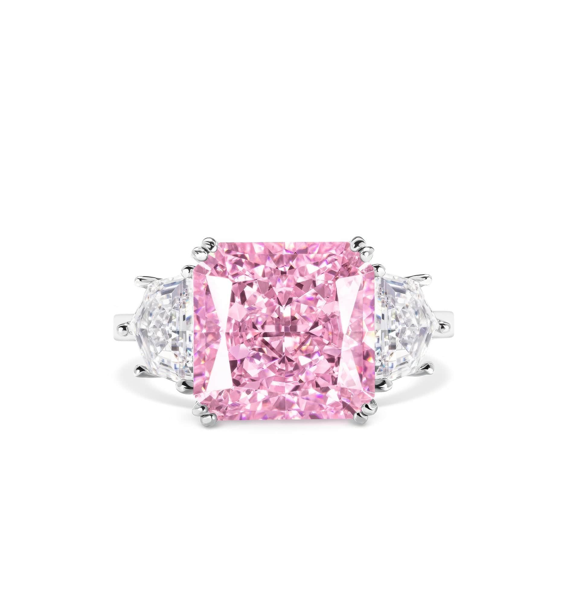 3 Stone Cushion Cut Lab Grown Pink Lab Diamond Ring