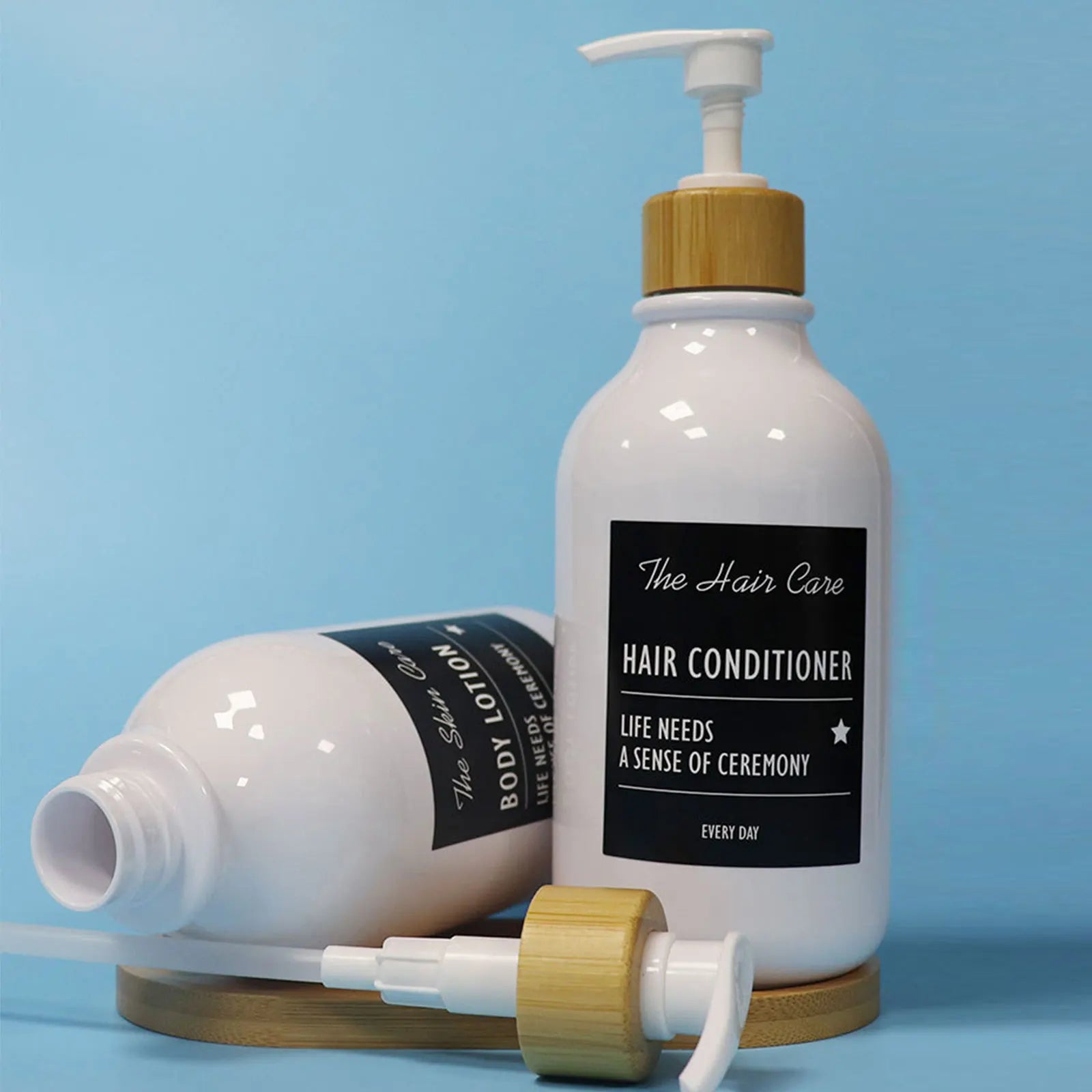 300/500ml soap pump dispenser: wood pump bottle for bathroom and kitchen
