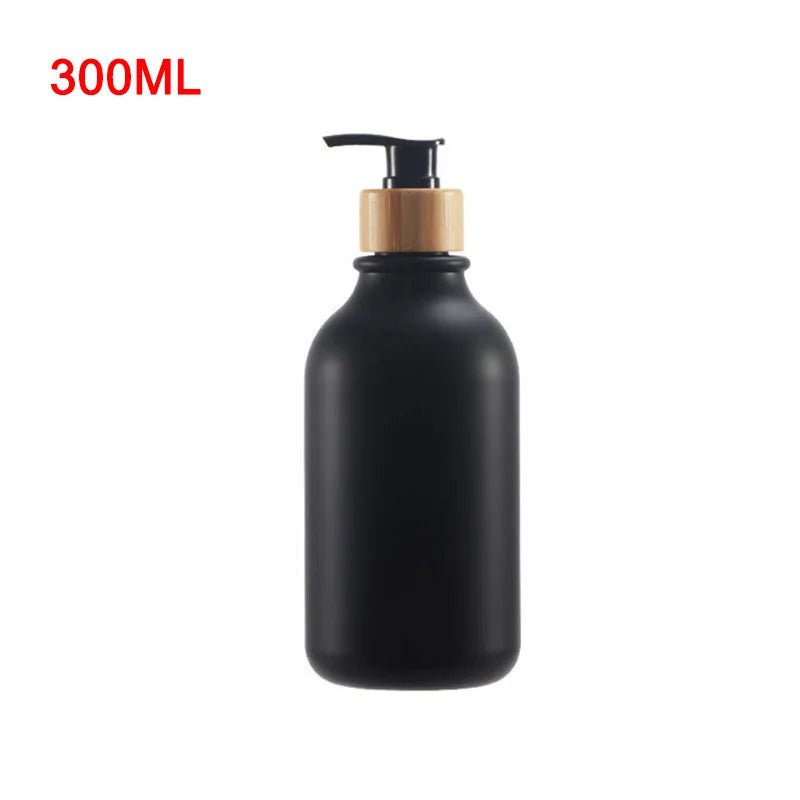 300/500ml soap pump dispenser: wood pump bottle for bathroom and kitchen Frosted Black 300ml