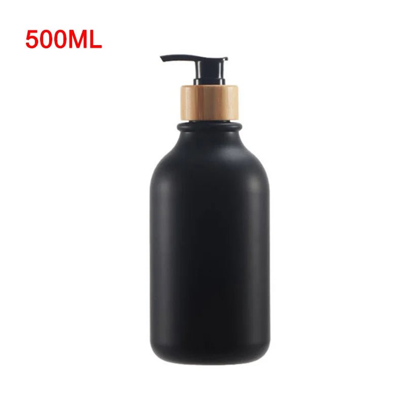 300/500ml soap pump dispenser: wood pump bottle for bathroom and kitchen Frosted Black 500ml